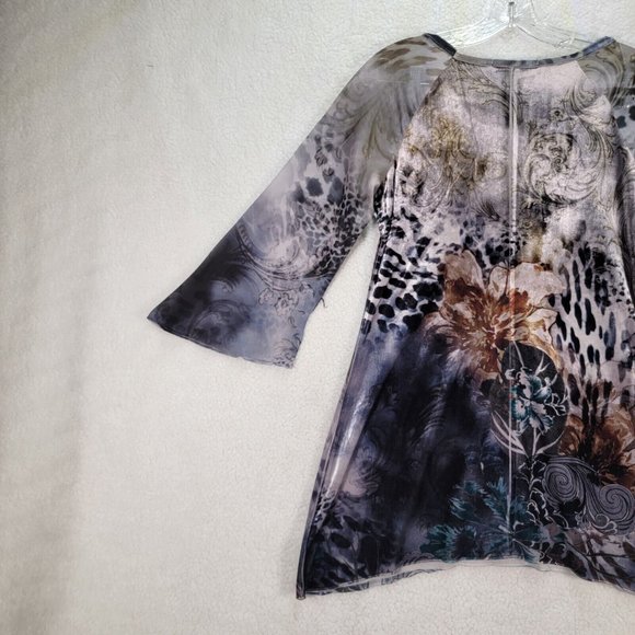 Bleu Womens Top Size S Blue Animal Print Flowy Ruffled Y2K Colorful Tunic Blouse - Picture 9 of 12